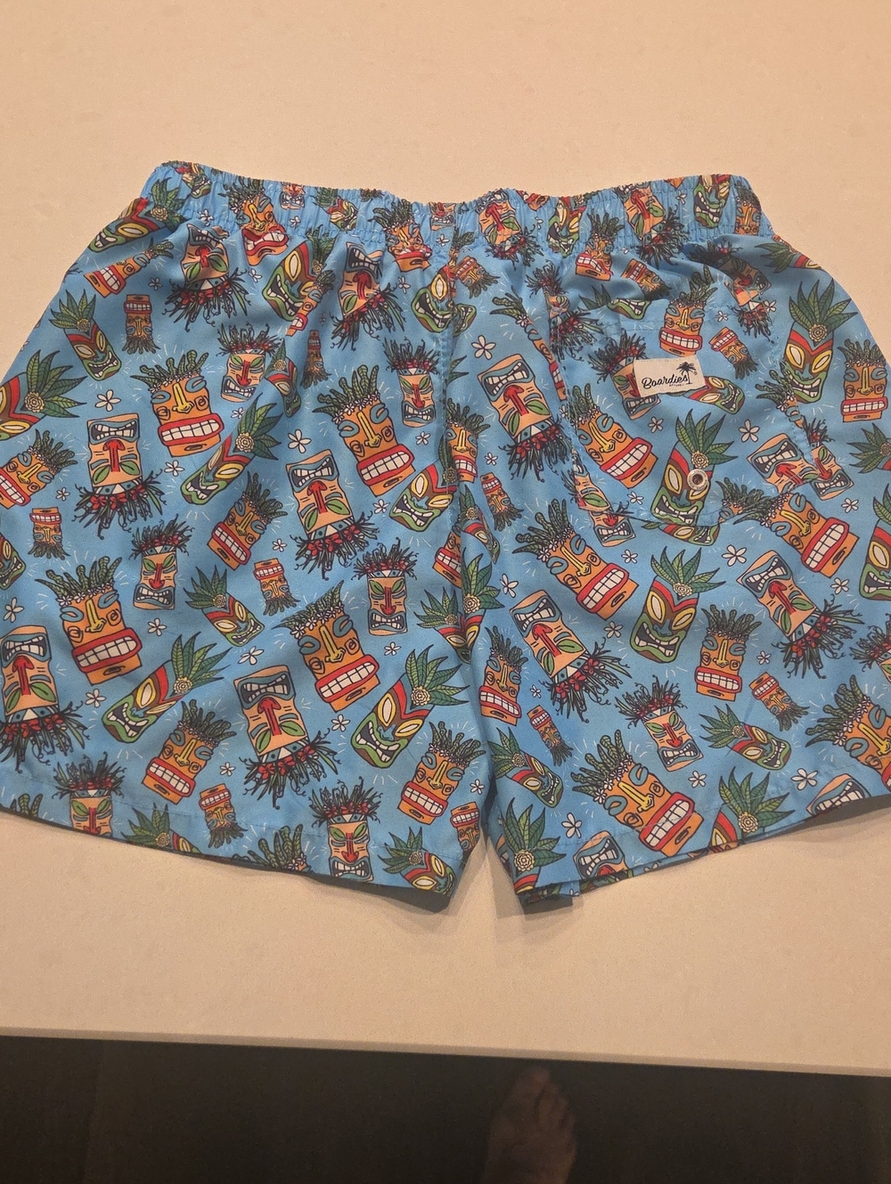 Kids' Light Blue Tiki Print Swim Trunks
